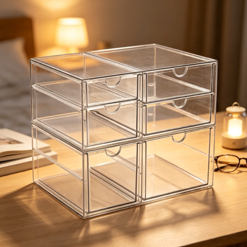 Two-Pack Acrylic Storage Unit with Six Drawers