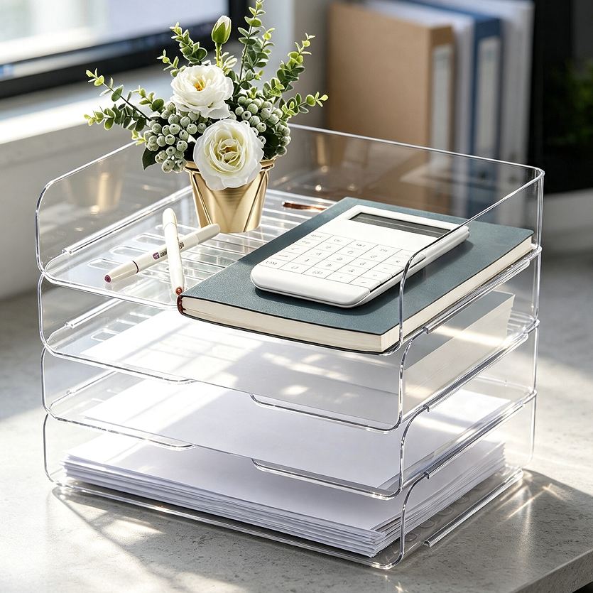 Four-Tier Stackable Clear Paper Tray Organiser