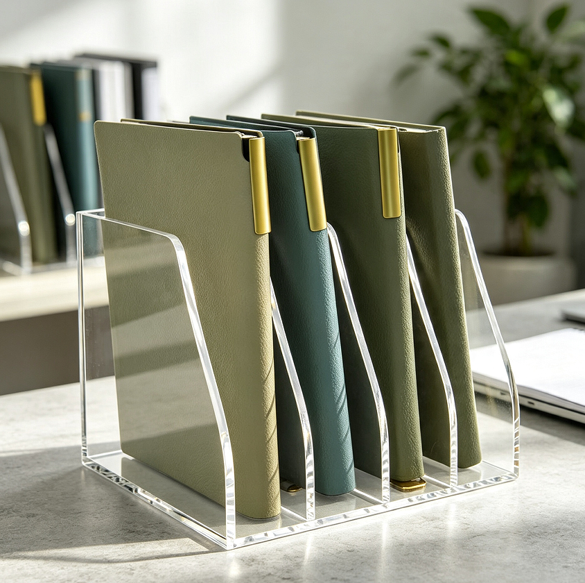 Clear Acrylic Magazine Rack with Four Compartments