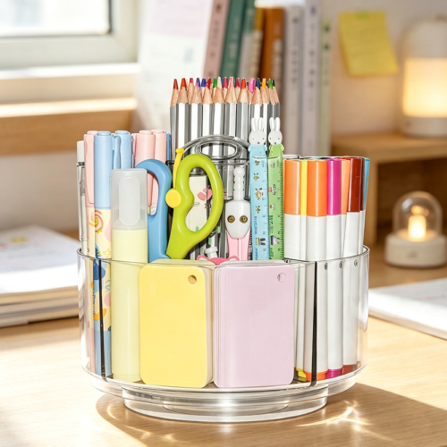 Rotating Acrylic Pen Holder with Five Compartments