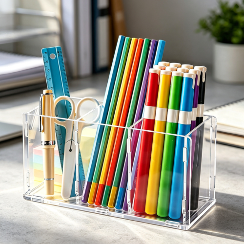 Three-Slot Clear Acrylic Desk Caddy for Pens