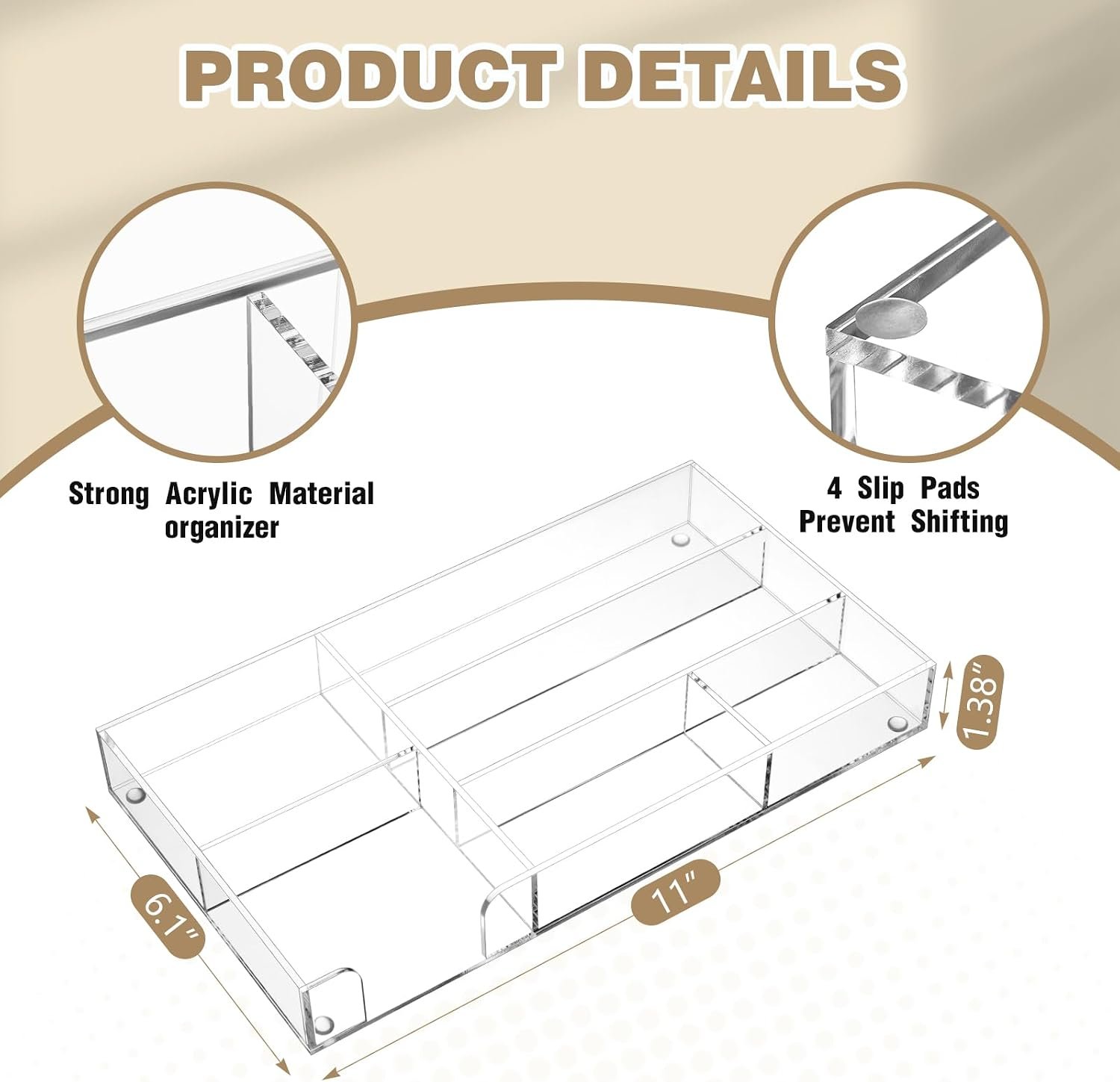 Six-Compartment Clear Acrylic Desk Tray for Pens - Image 2