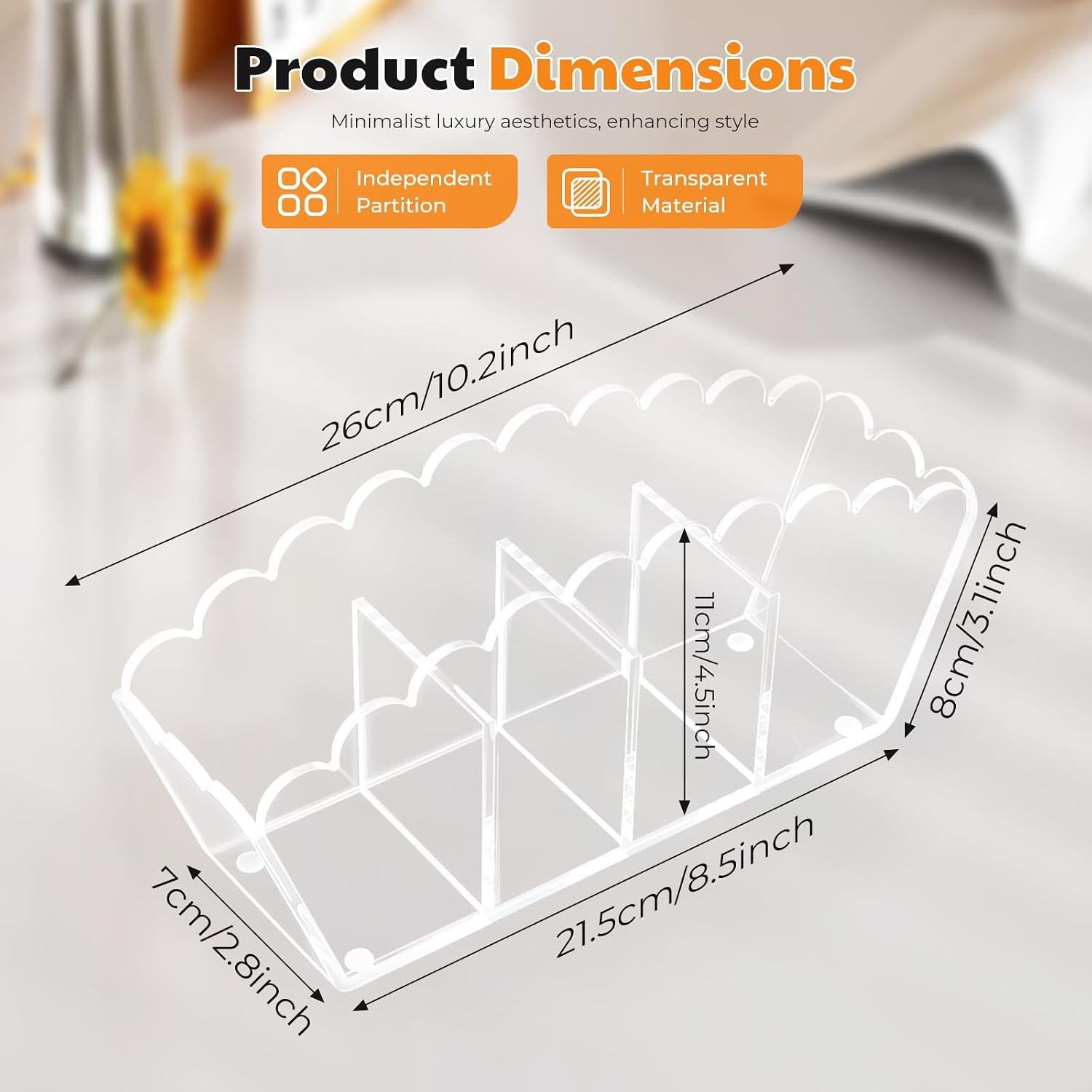 Scalloped Four-Compartment Acrylic Pencil Holder for Desks - Image 2