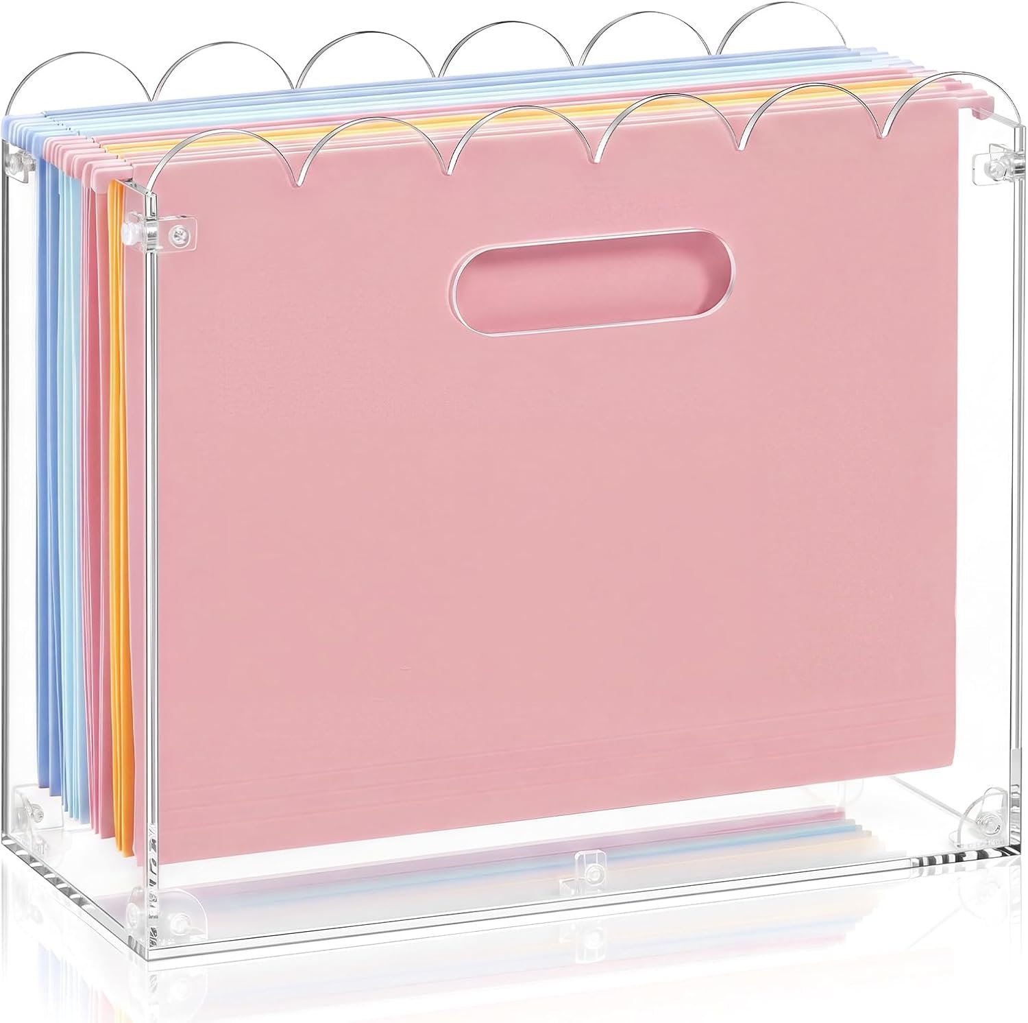 Clear Acrylic Hanging File Box with Scalloped Edge