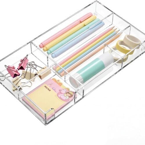 Six-Compartment Clear Acrylic Desk Tray for Pens