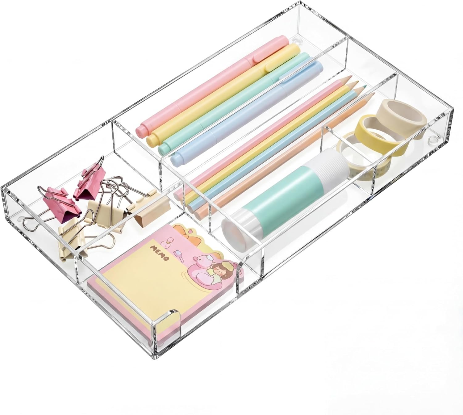 Six-Compartment Clear Acrylic Desk Tray for Pens