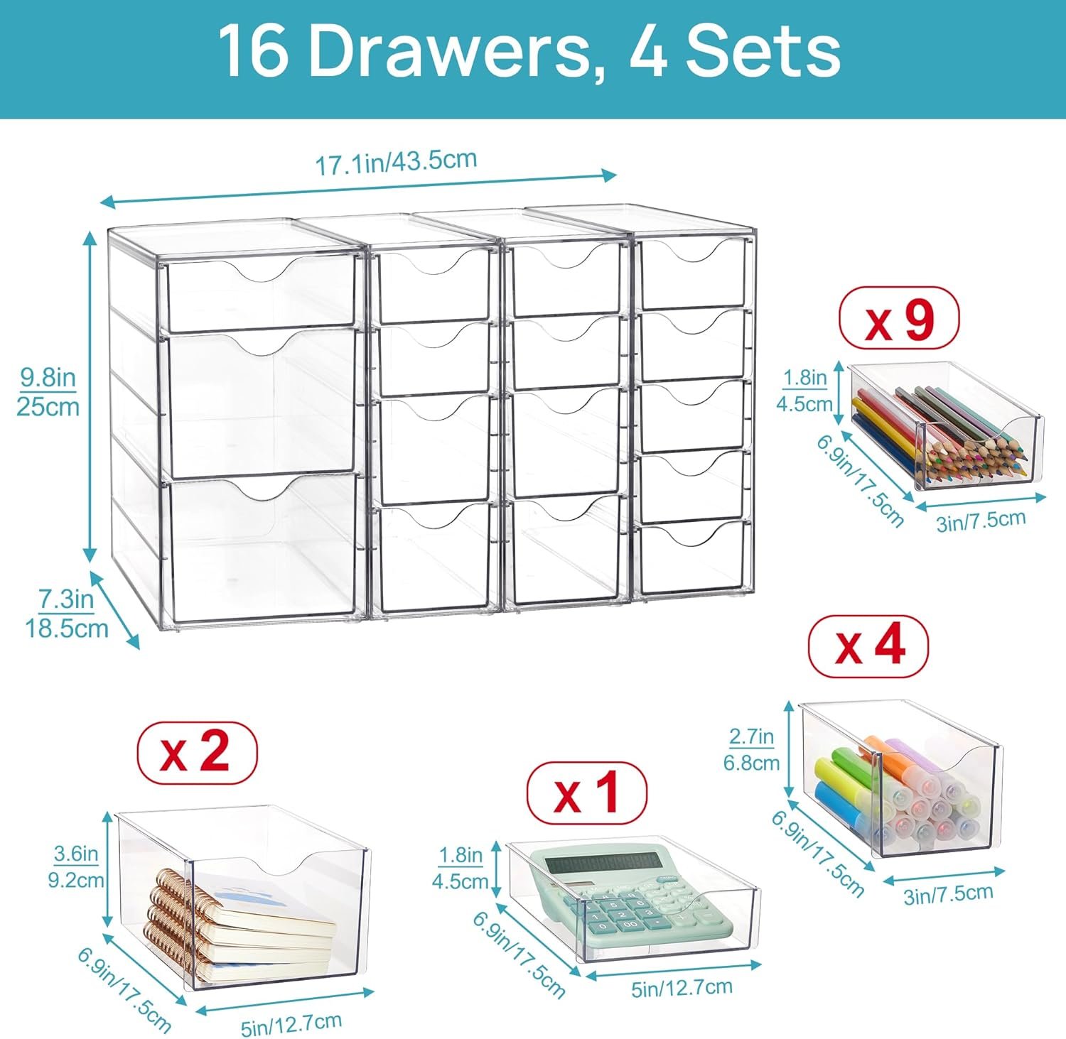 Four-Pack Acrylic Storage Unit with Sixteen Drawers - Image 2