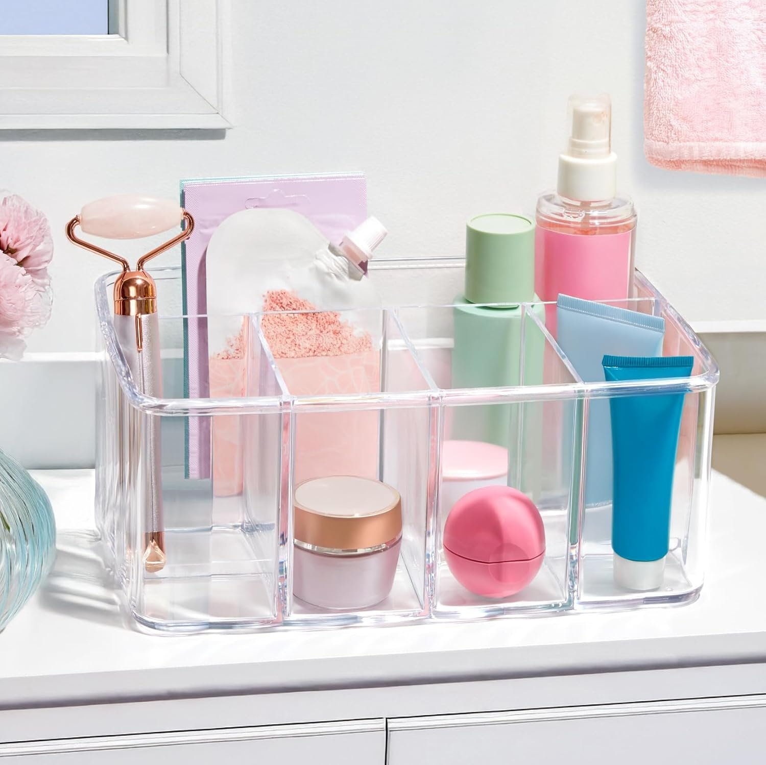 Five-Compartment Clear Plastic Vanity Storage Bin - Image 2