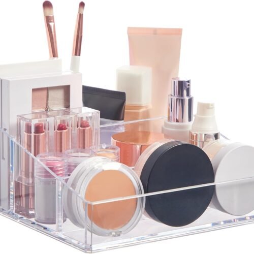 Compact Four-Compartment Clear Vanity Organiser for Brushes