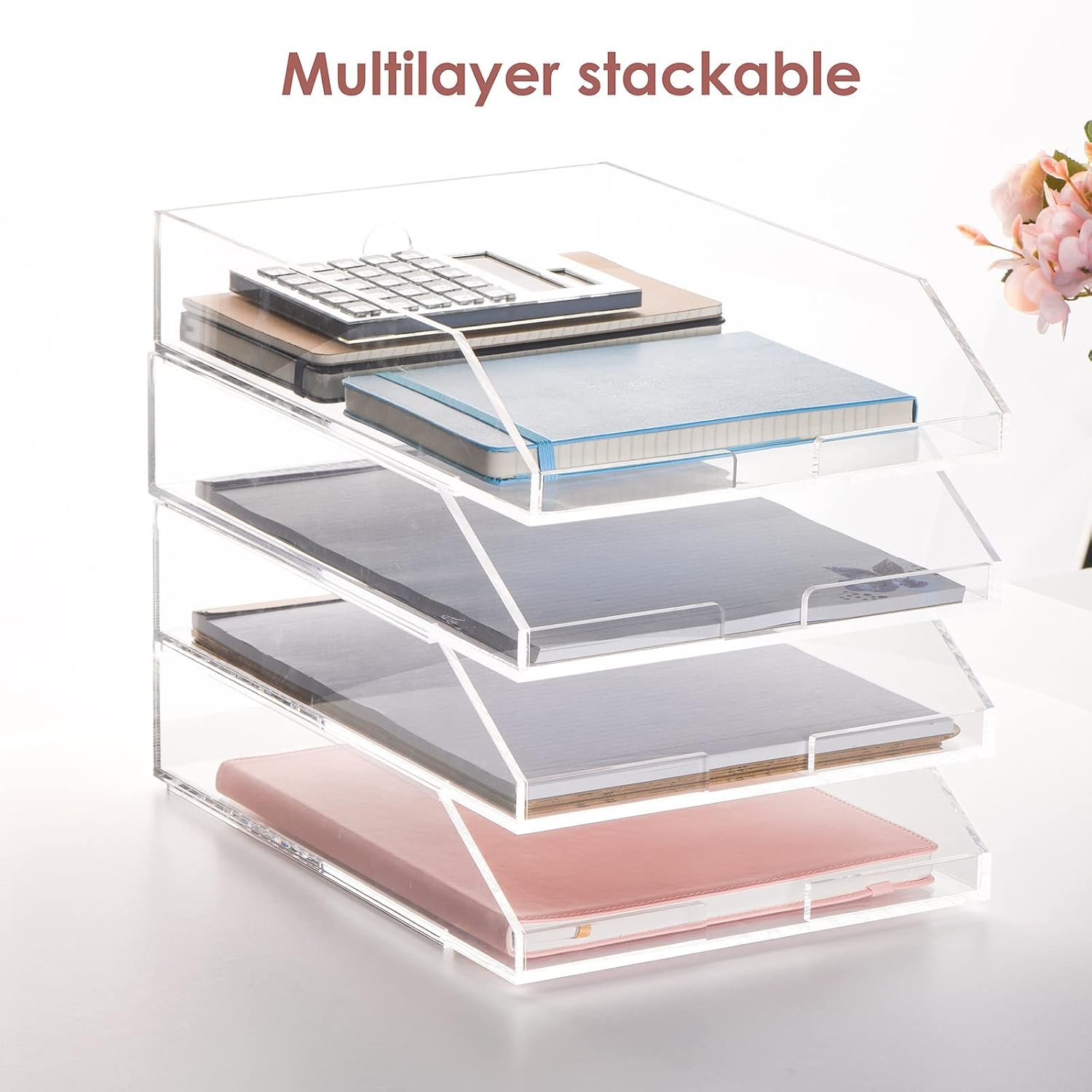 Two-Pack Stackable Clear Acrylic Paper Trays - Image 2