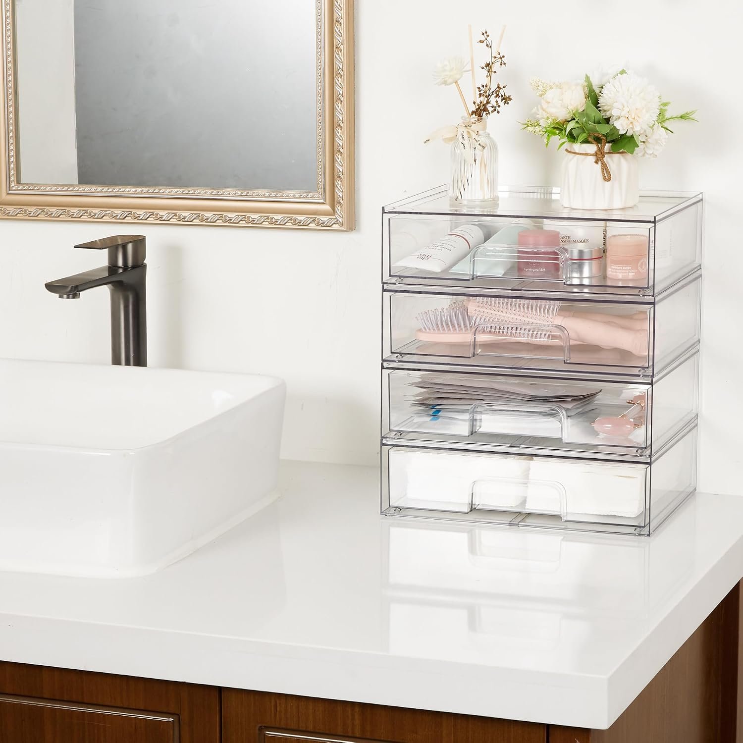 Two-Pack Clear Stackable Drawers for Cosmetics - Image 2
