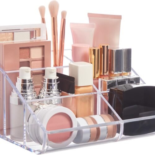 Six-Compartment Clear Plastic Vanity Organiser for Brushes