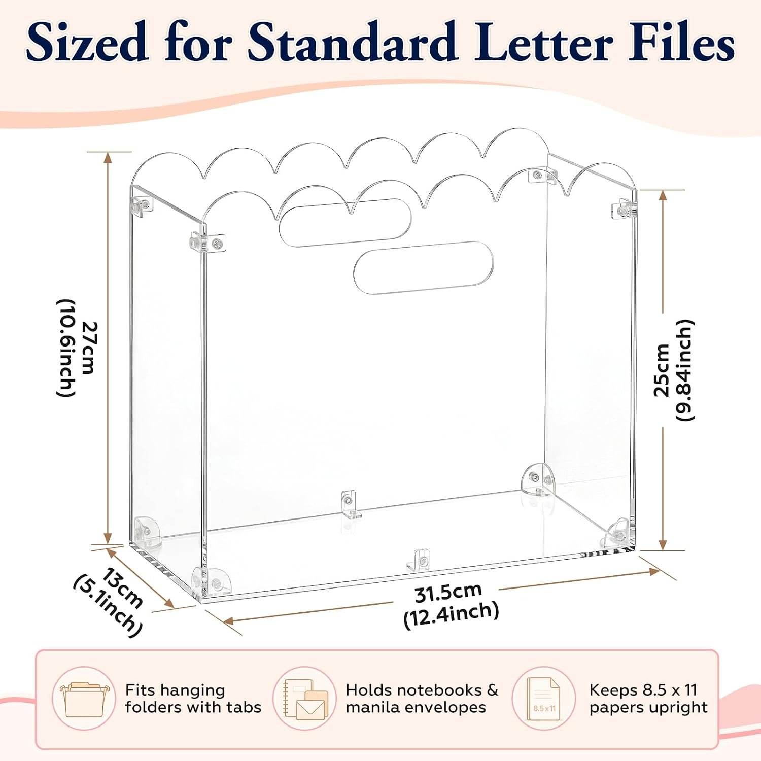 Clear Acrylic Hanging File Box with Scalloped Edge - Image 2