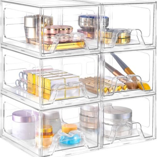 Six-Pack Stackable Acrylic Storage Drawers with Handles