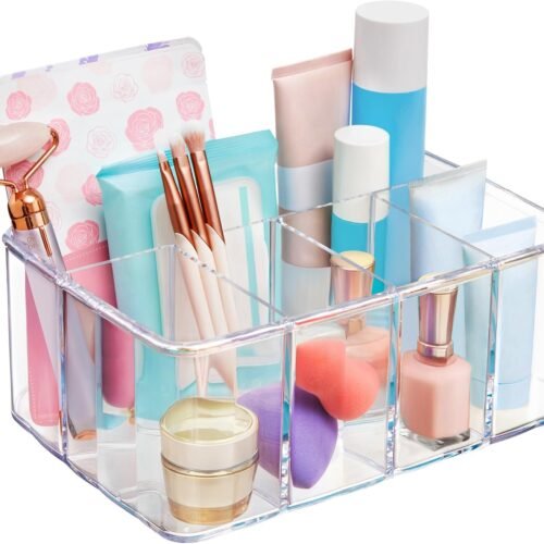 Five-Compartment Clear Plastic Vanity Storage Bin