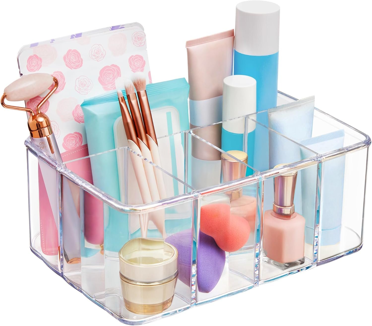 Five-Compartment Clear Plastic Vanity Storage Bin
