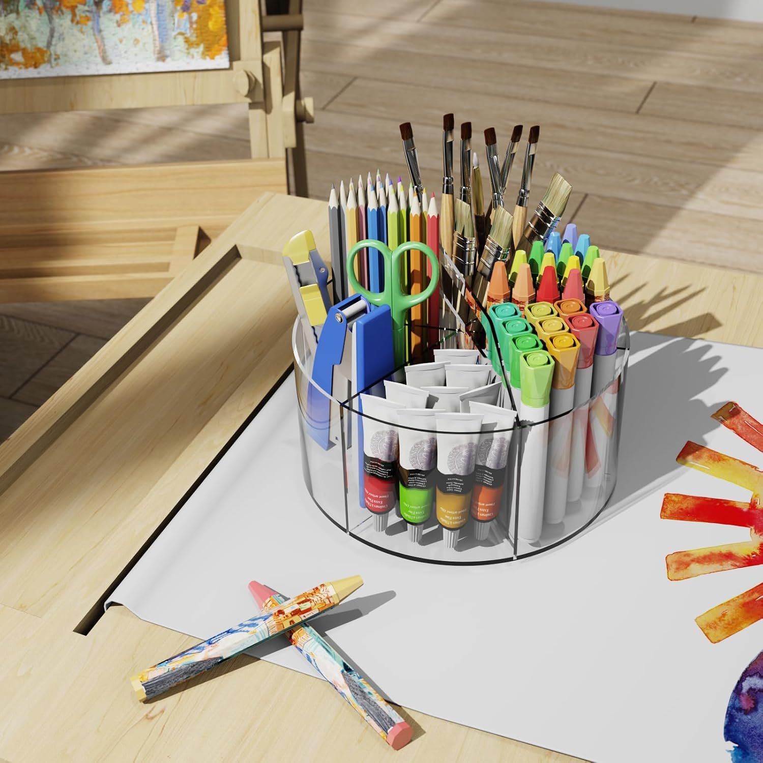 Rotating Acrylic Pen Organiser with Six Compartments - Image 2