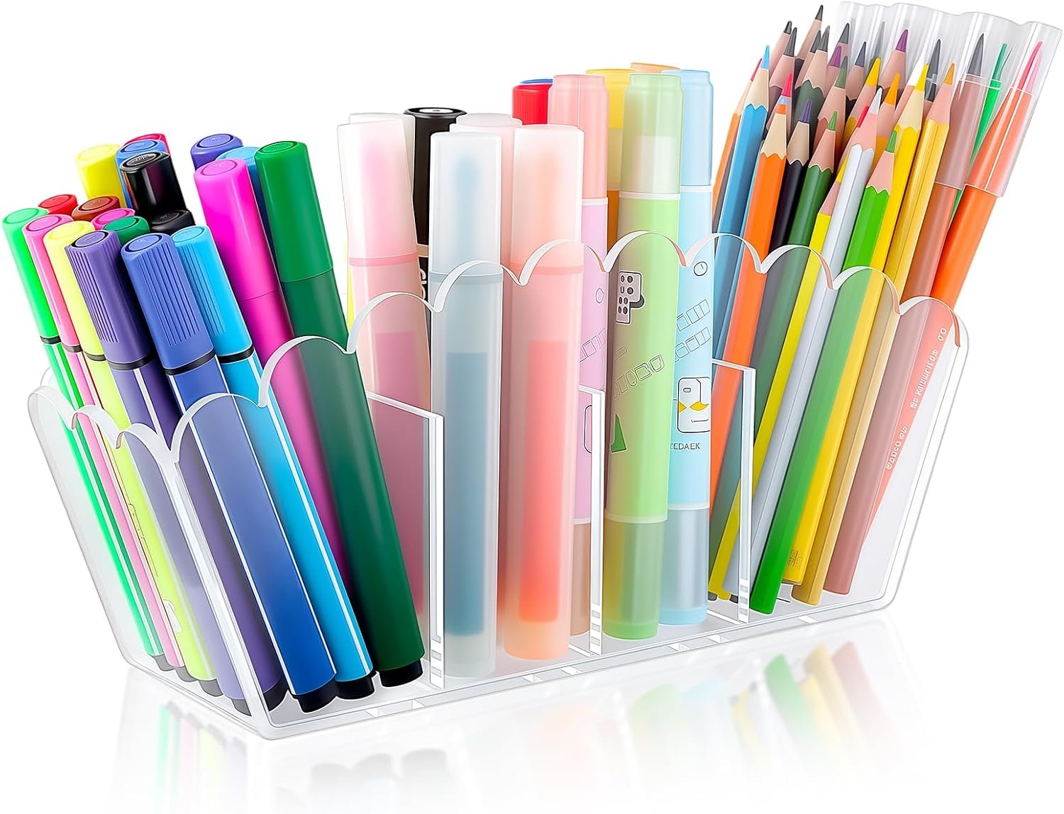 Scalloped Four-Compartment Acrylic Pencil Holder for Desks