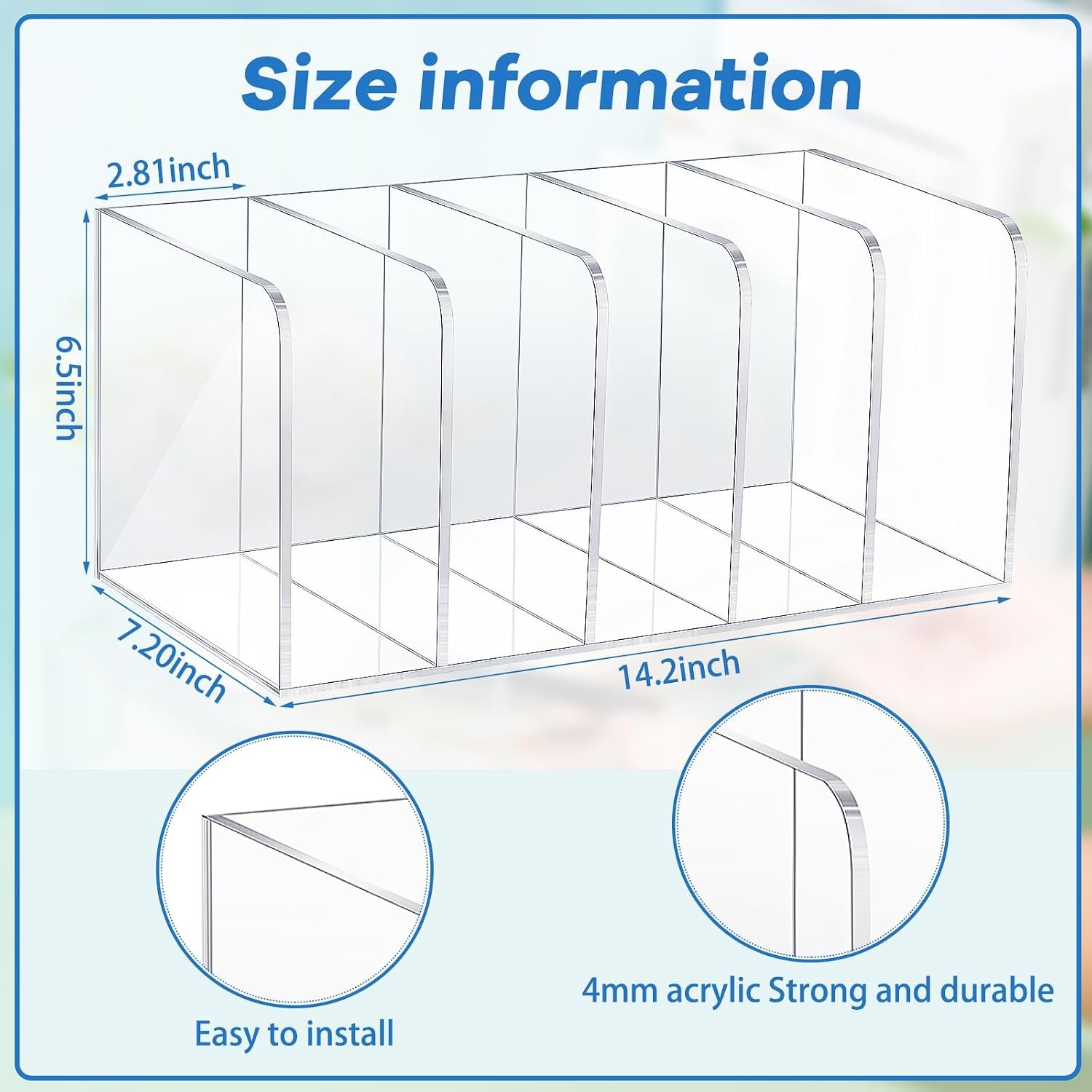 Clear Acrylic Magazine Holder with Vertical Compartments - Image 2