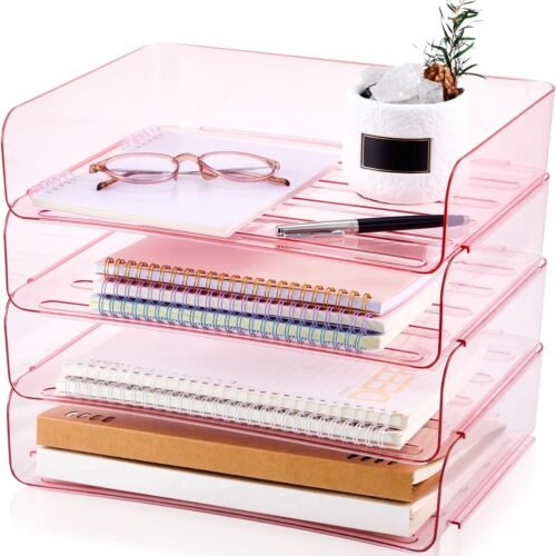 Pink Four-Tier Acrylic Paper Tray Organiser