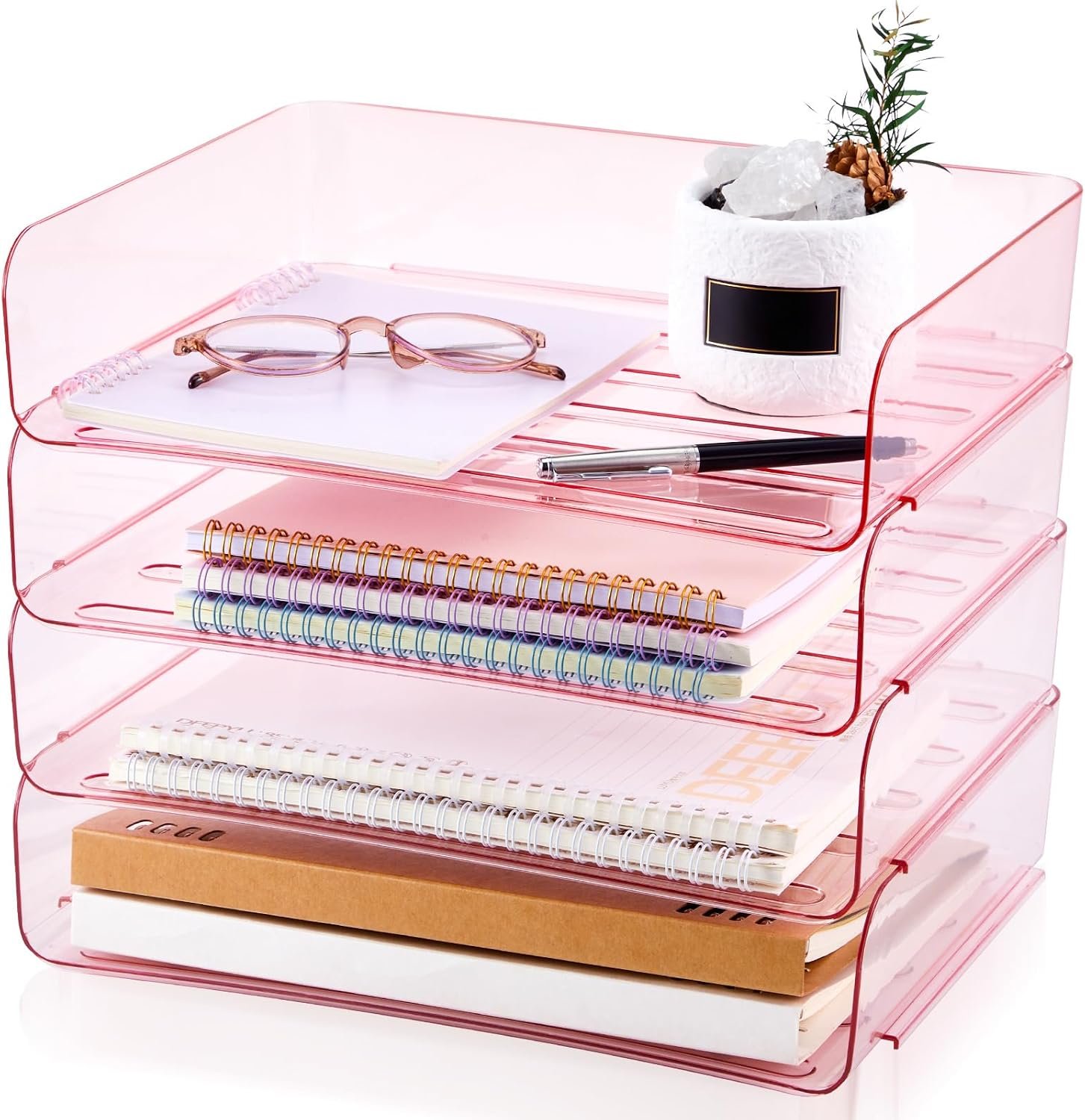 Pink Four-Tier Acrylic Paper Tray Organiser