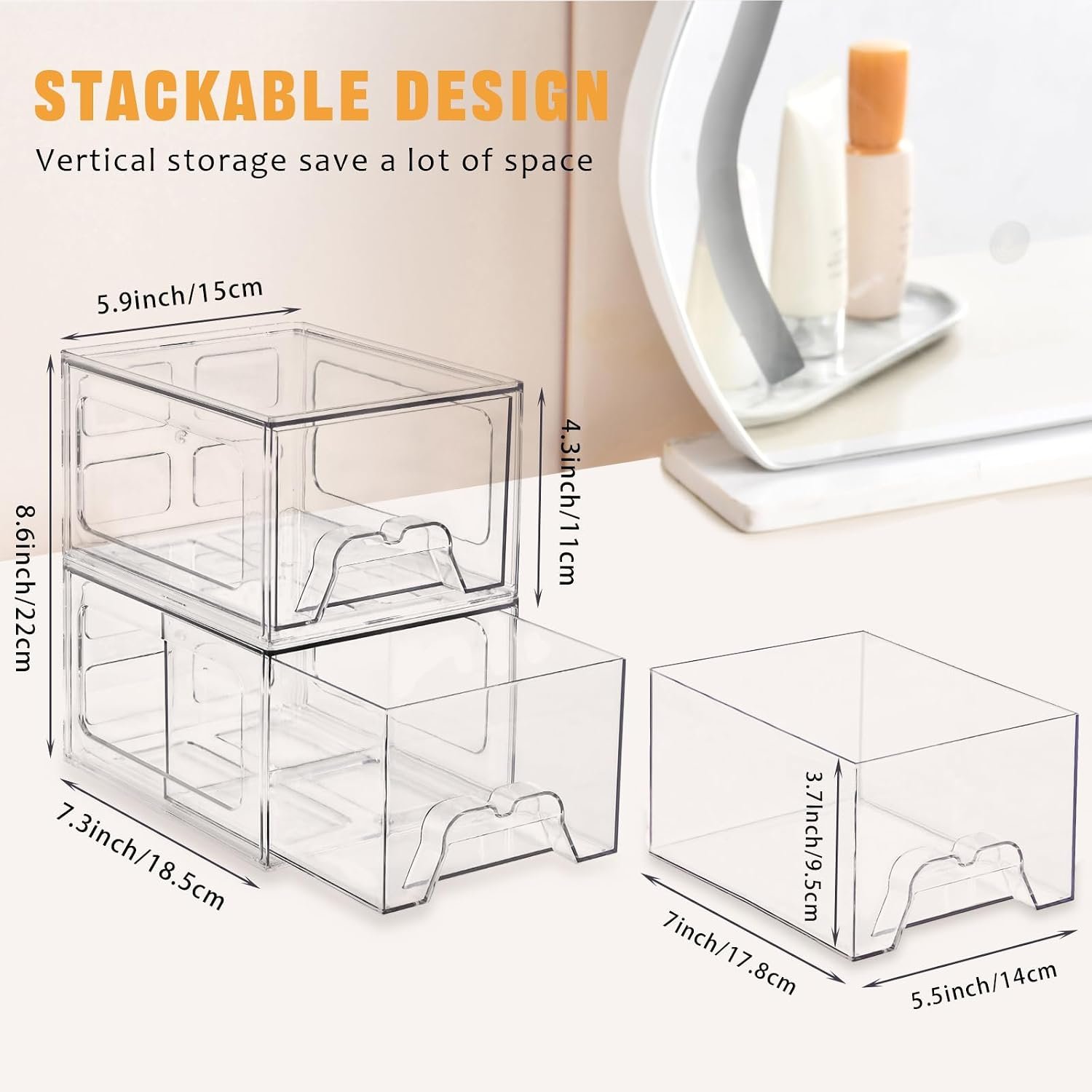 Six-Pack Stackable Acrylic Storage Drawers with Handles - Image 2