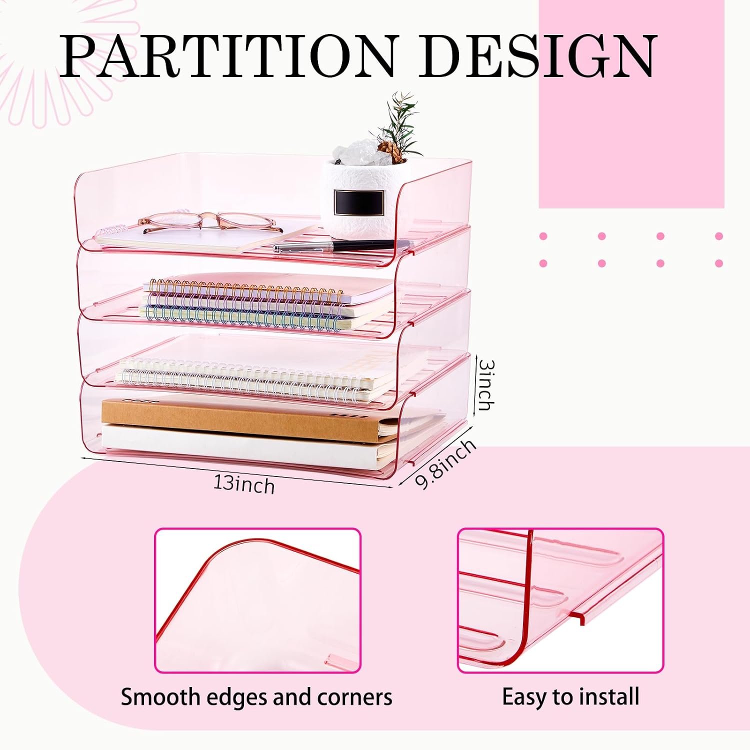 Pink Four-Tier Acrylic Paper Tray Organiser - Image 2