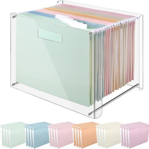 Acrylic File Storage Box with Handles and Folders