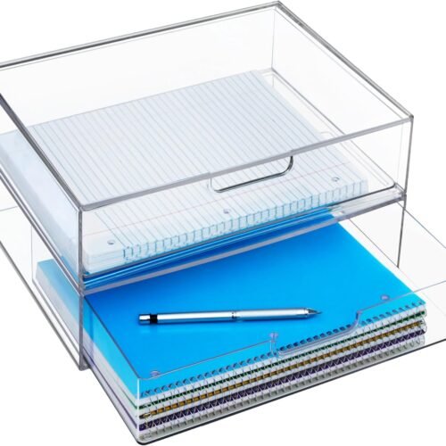 Two-Pack Stackable Plastic Drawer Organisers with Trays