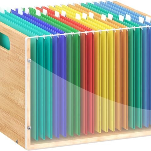 Clear Acrylic File Box with Bamboo Hanging Storage