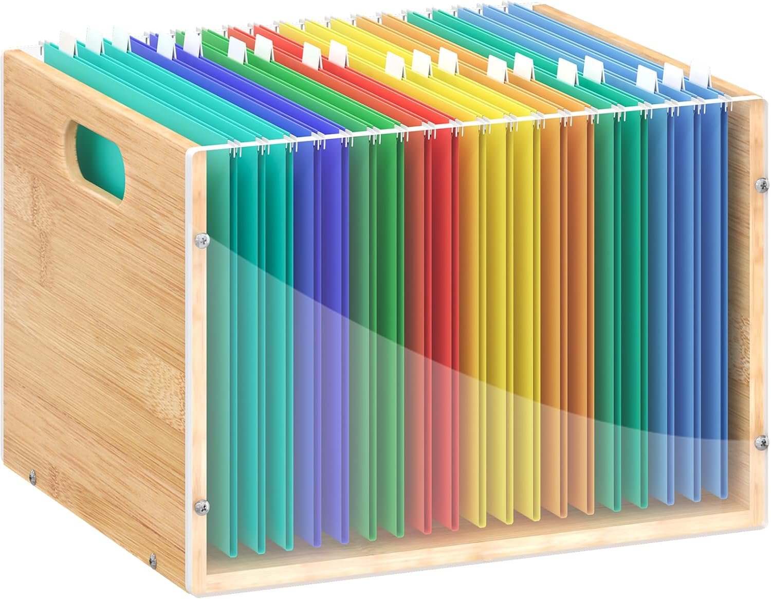 Clear Acrylic File Box with Bamboo Hanging Storage