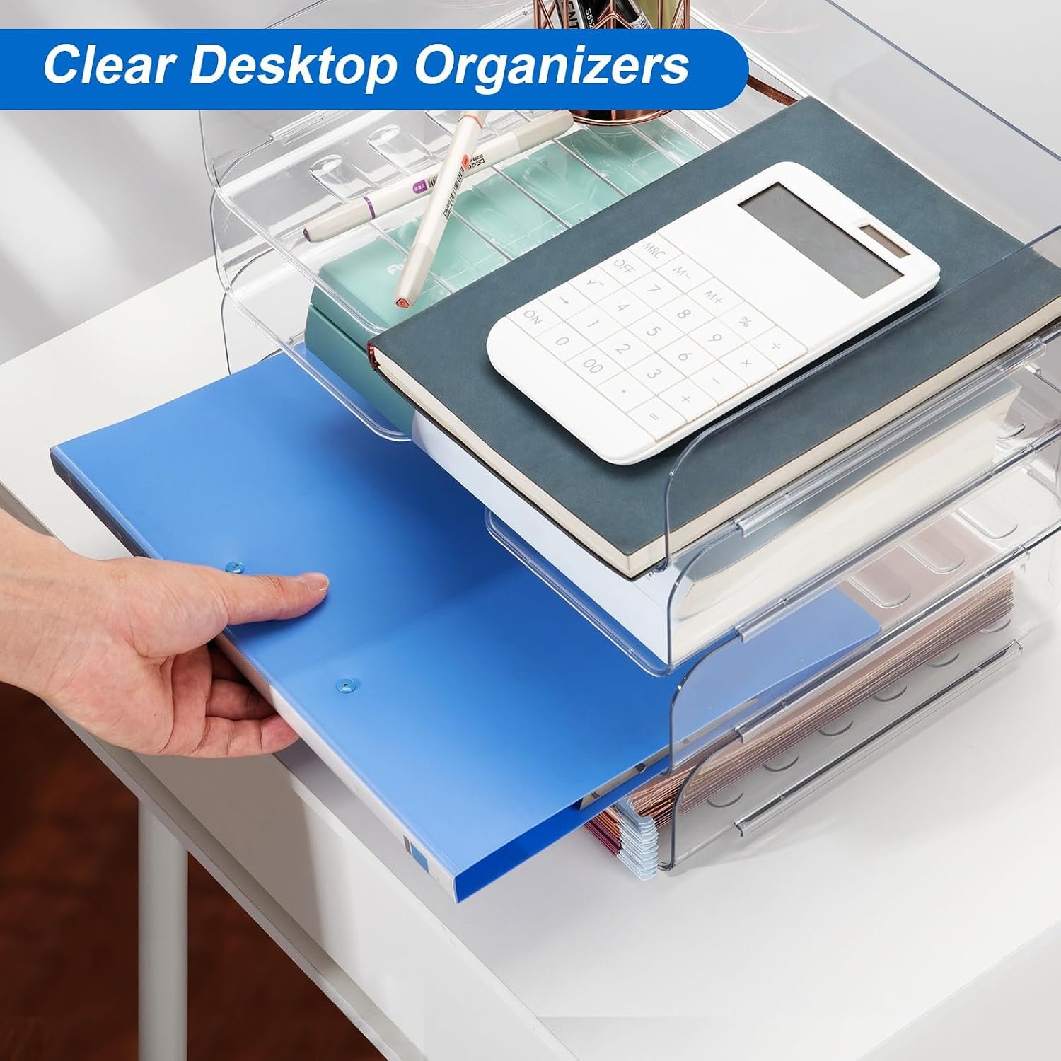 Four-Tier Stackable Clear Paper Tray Organiser - Image 2