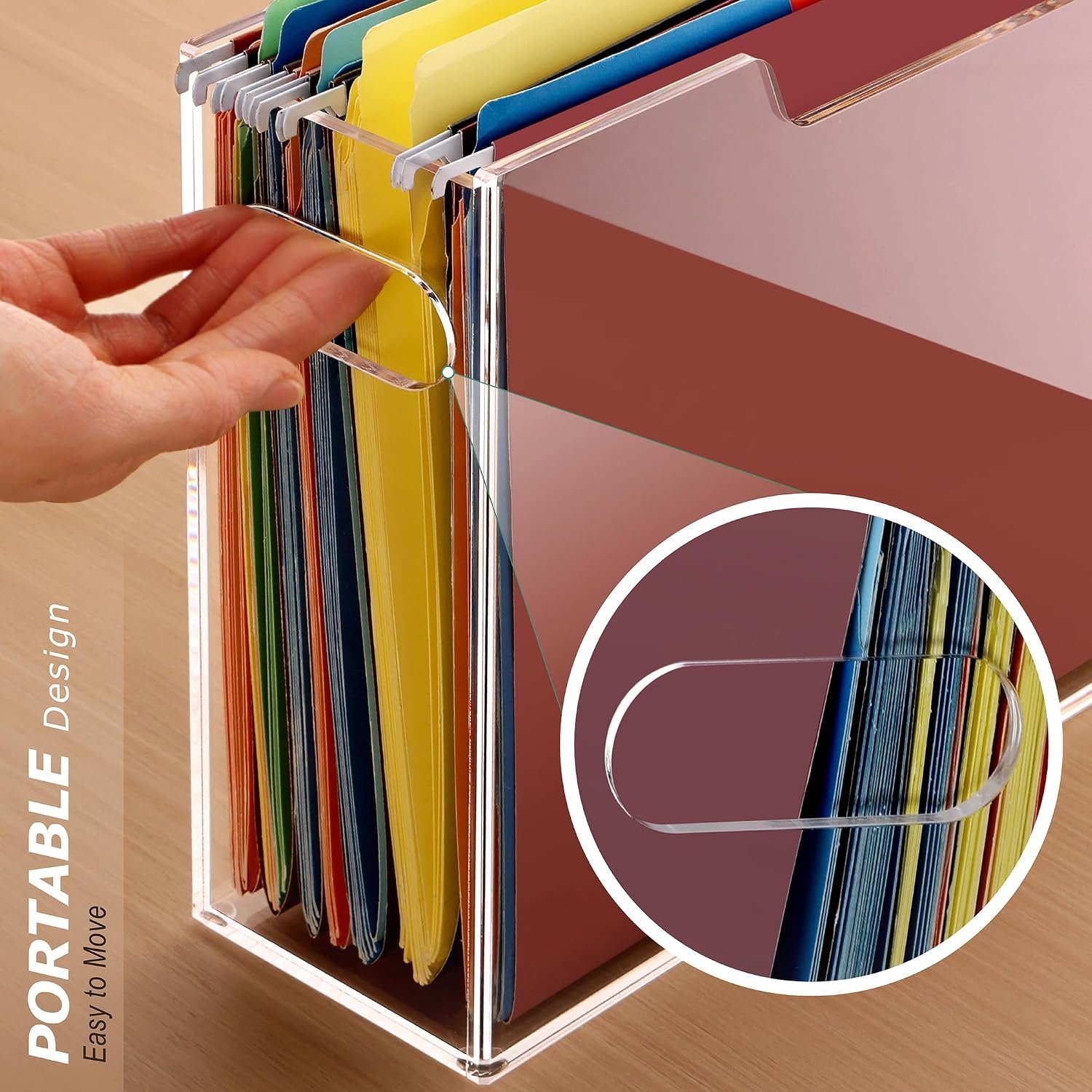 Clear Acrylic Hanging File Holder Box with Handles - Image 2