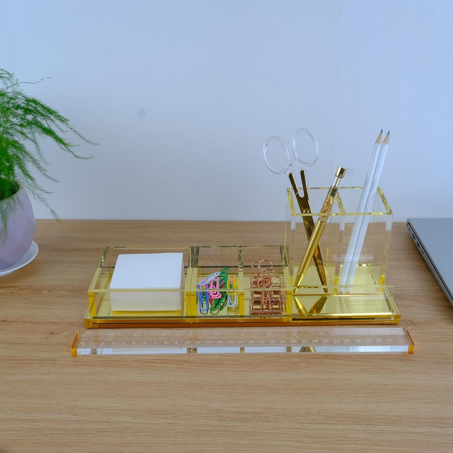 Four-Piece Acrylic Desk Organiser Kit with Ruler - Image 2