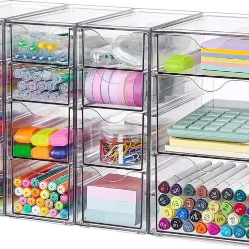 Four-Pack Clear Acrylic Desk Organiser with Sixteen Drawers