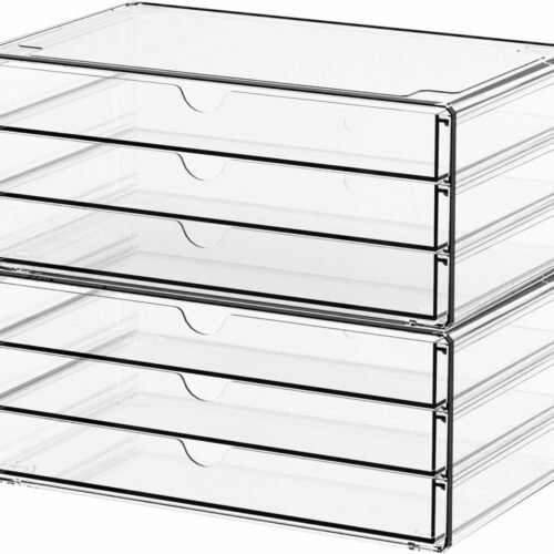 Two-Pack Stackable Acrylic Drawer Organisers with Six Drawers