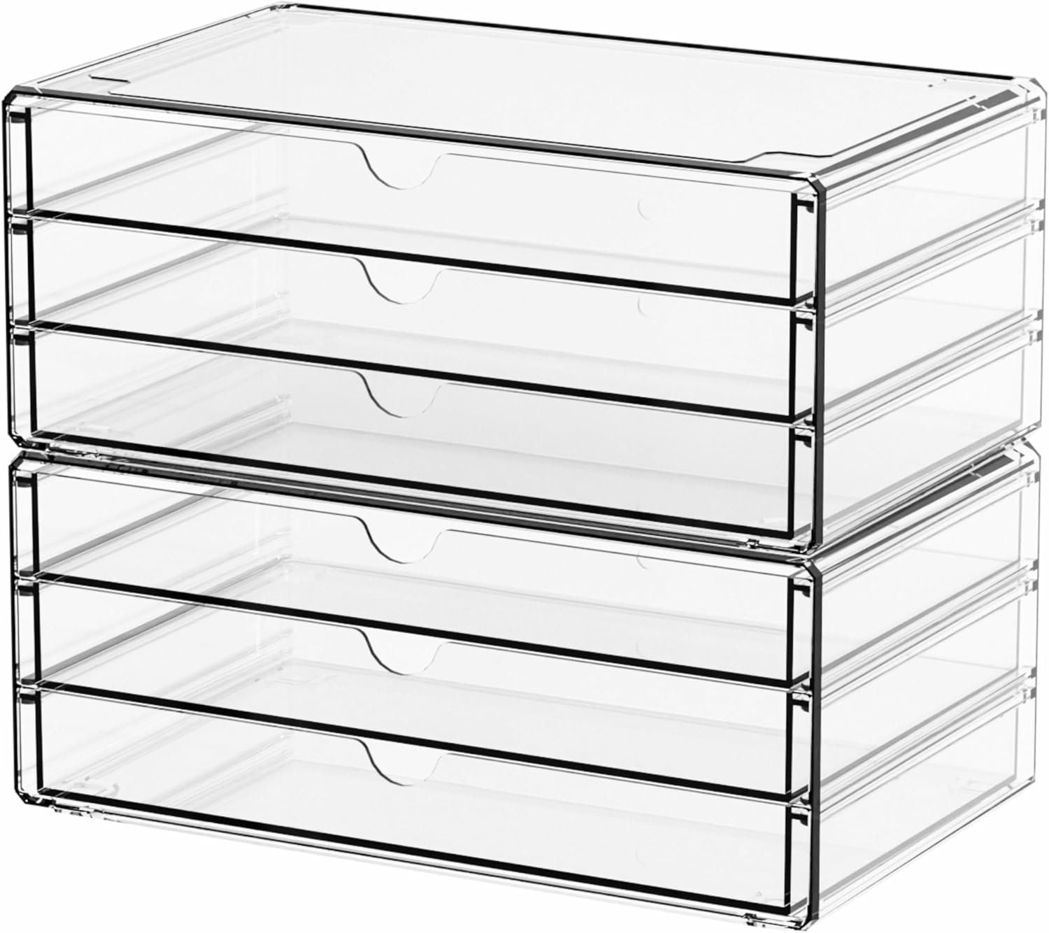 Two-Pack Stackable Acrylic Drawer Organisers with Six Drawers