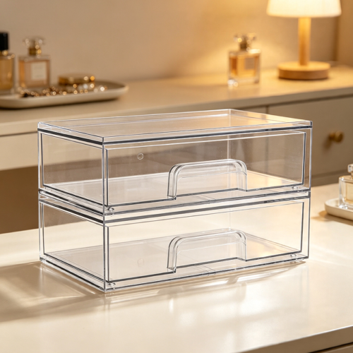 Two-Pack Clear Stackable Drawers for Cosmetics